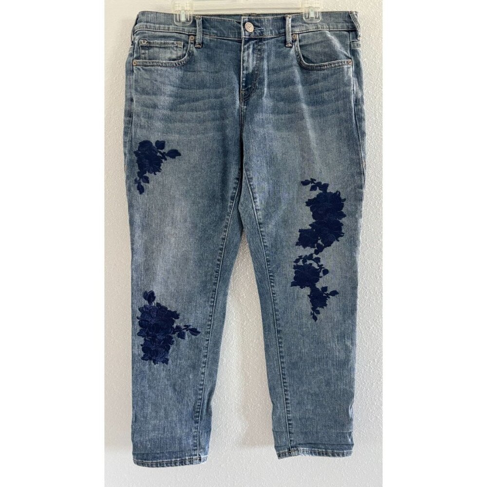 True Religion Jeans Womens Sz 32 Cameron Slim Boyfriend Blue Embroidered Y2K